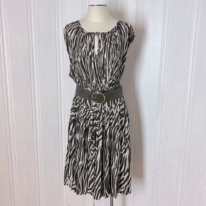 ADDITION ELLE Zebra Print Pleated Midi Dress with Coordinating Belt